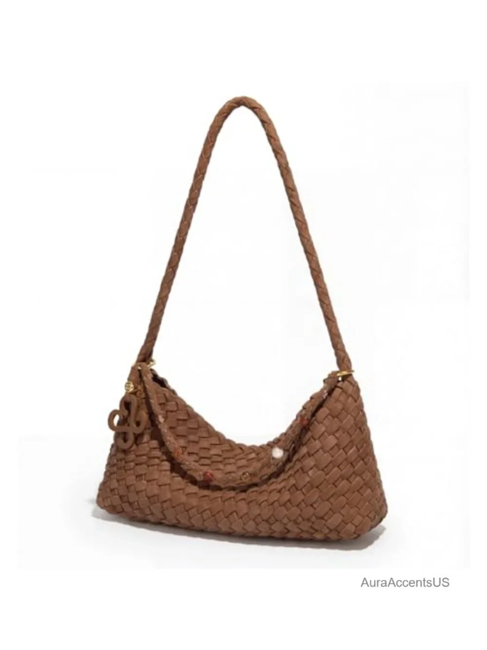 Woven Faux Leather Slouchy Hobo Handbag with Braided Strap and Matching Zipper